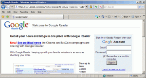 Google Reader Login Page